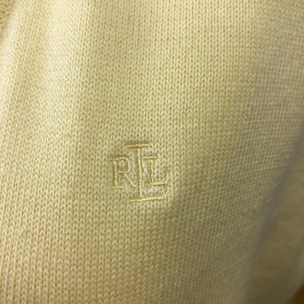 Lauren Ralph Lauren‎ Sweater Womens Large Cotton Linen Yellow White Pullover